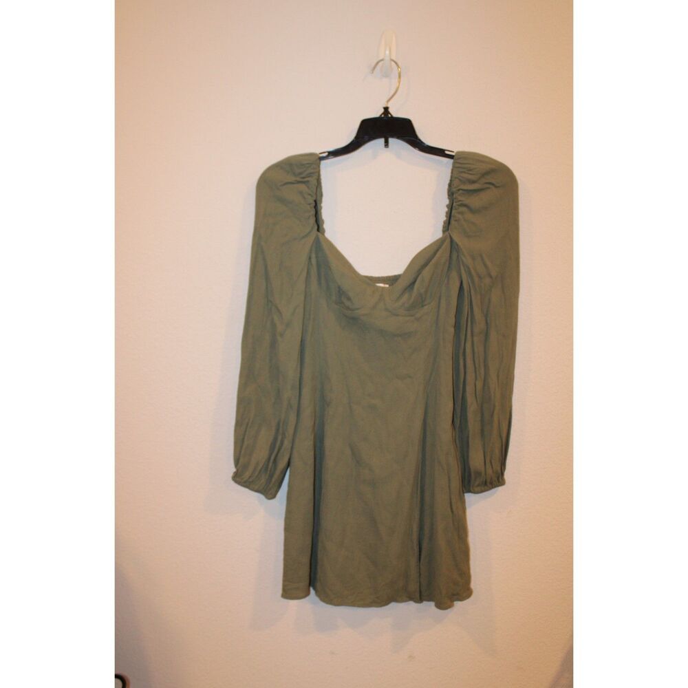 Aritzia Wilfred size 2 womens smoched puff sleeve mini dress green gray